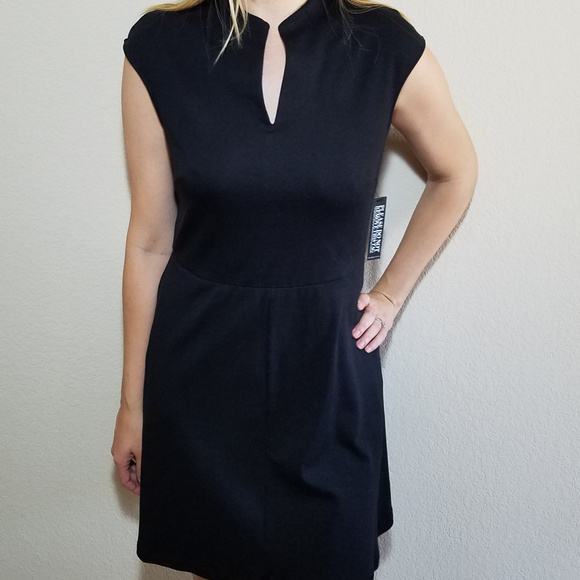 New York & Company NYC Black Dress Sleeveless Cap Sleeve Pockets Cotton Medium - Picture 2 of 8